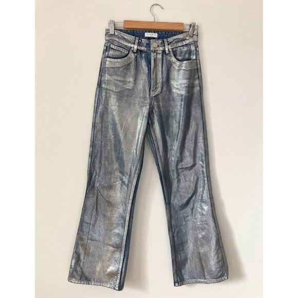 Sandro Roland High-Rise Flared Painted Jeans Silver Size FR 36/ US 4 - Picture 4 of 8